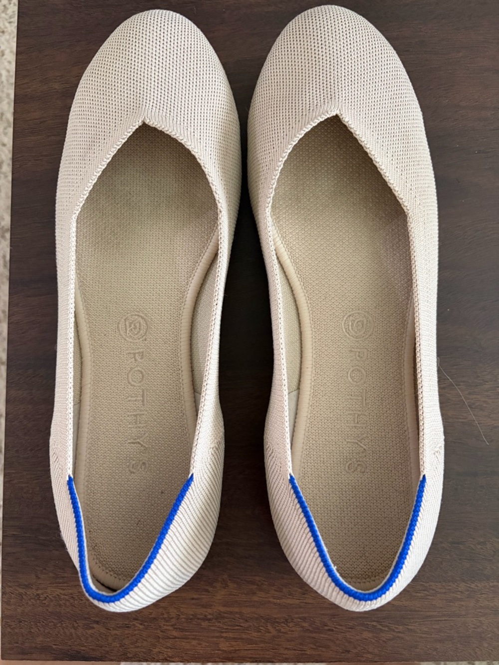 Tieks Beige Knit Flats with Blue Heel Trim